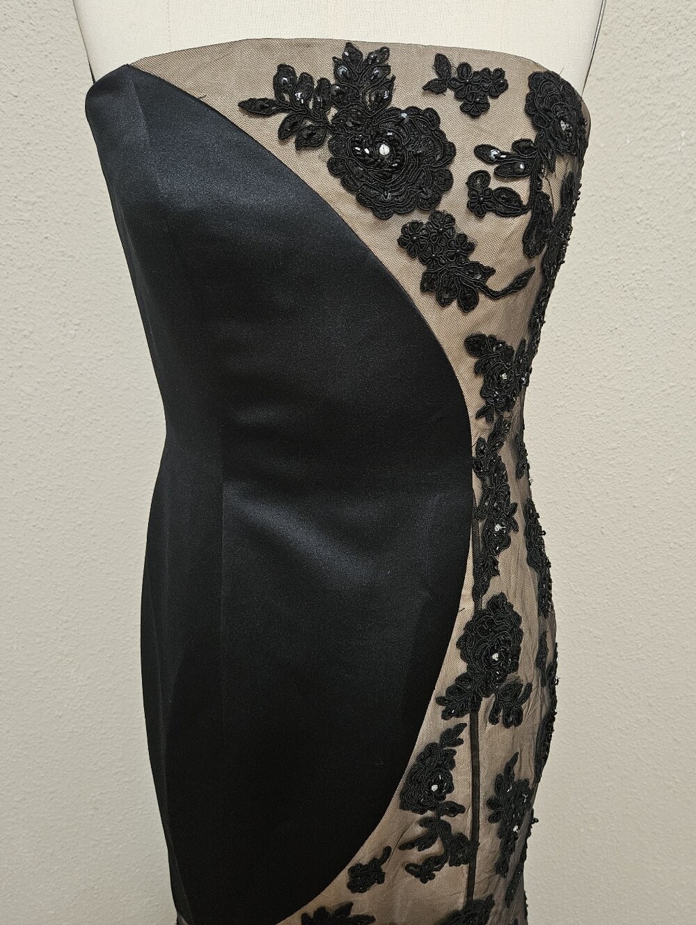 Cache Black Strapless Sequin Floral Mesh Mermaid Evening Gown Dress 8 - Picture 5 of 16